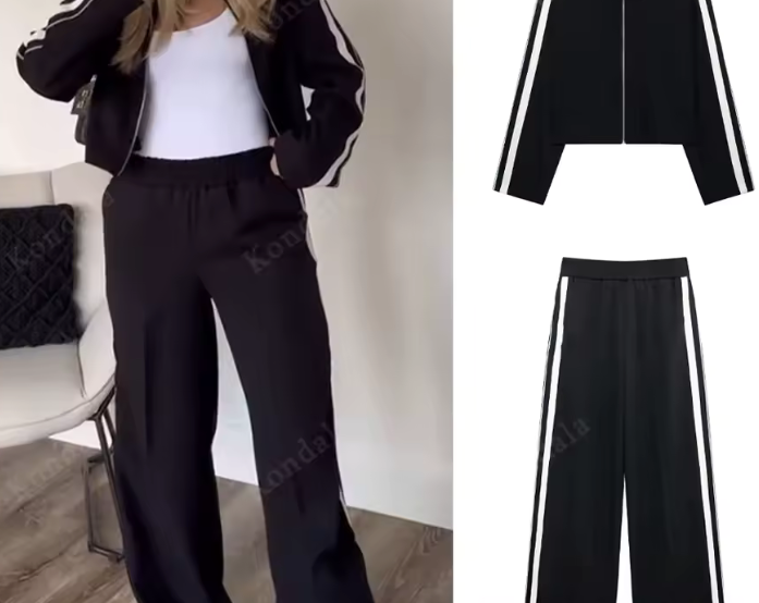 Zipper Jacket Wide Leg Pant