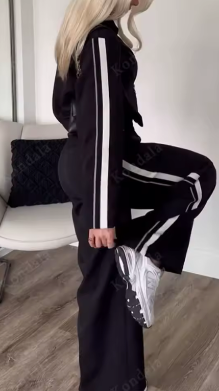 Zipper Jacket Wide Leg Pant